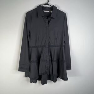 SOFT SURROUNDINGS Black Embroidered Button Up Tunic Lace Sz M Gothcore Witchy